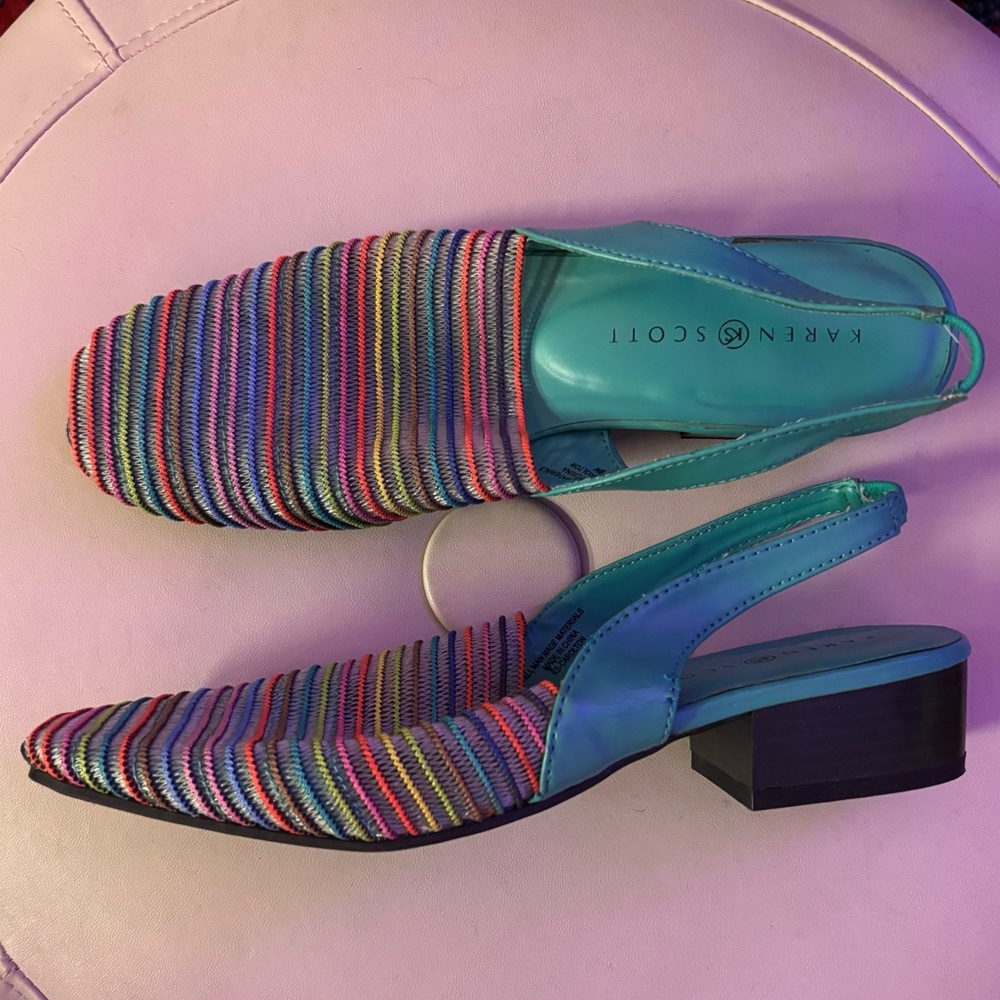 Karen Scott Multicolor Rainbow Slingback Vintage Pumps Mules Kitten Heels